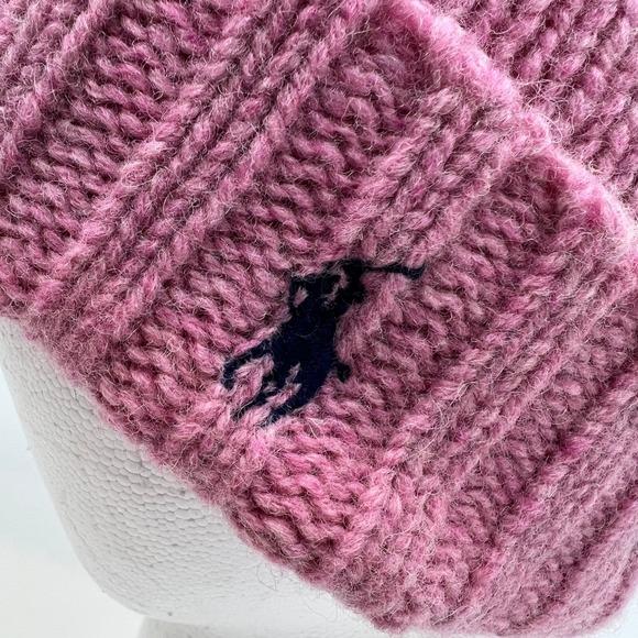 Polo Ralph Lauren Pink 100% Lambs Wool Beanie Hat Unisex Pony Logo VTG NWT - Picture 2 of 6